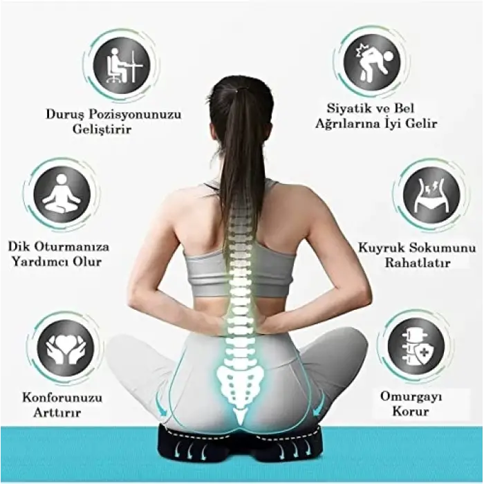 Ortopedik Oturma Minderi Visko Cocix Elastik Minder Basur Minderi Oturma Simidi Yastığı Hemoroid Yastık, , Siyah, Standart