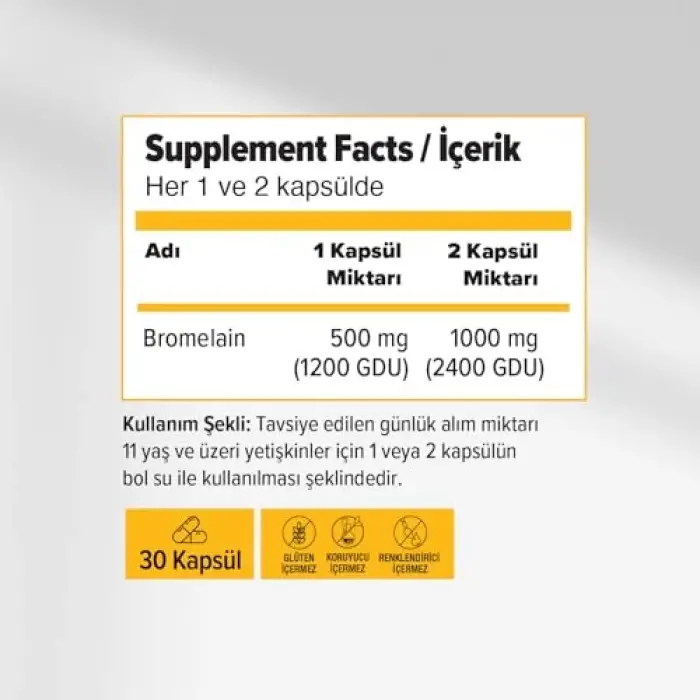 Orzax Bromelain 500 Mg 30 Kapsül