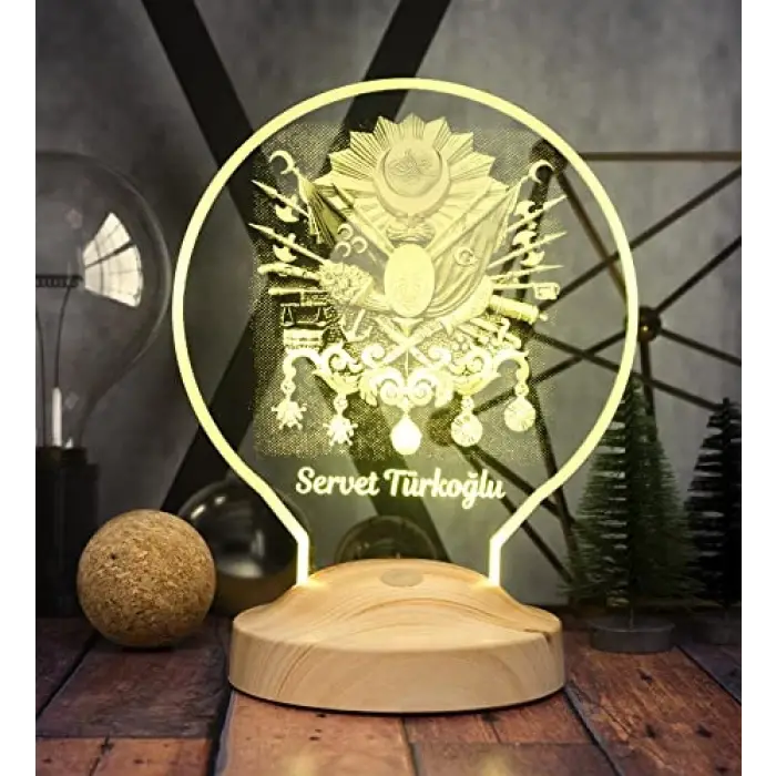 Osmanlı Tuğrası 3D LED Lamba, Kişiye Özel Hediyelik