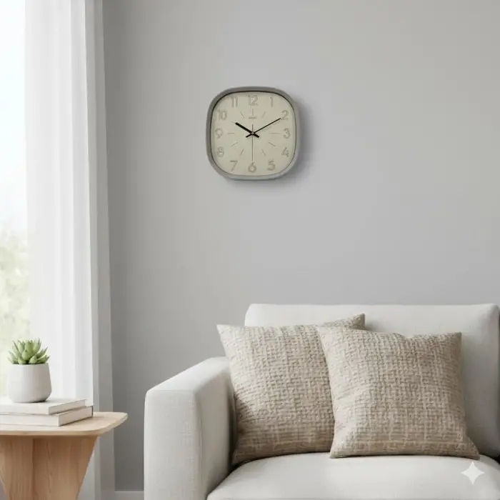Oval Gri Abs Kasa Duvar Saati, Modern Kadran ve 30 CM