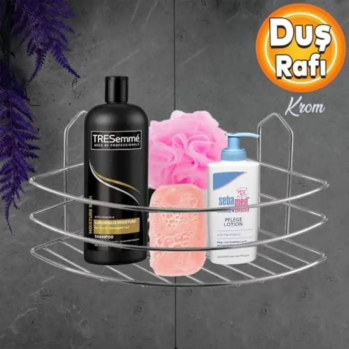 Oval Krom Tek Katlı Duş Rafı ve Şampuanlık