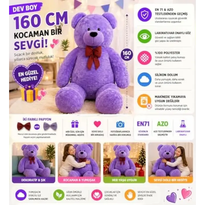 Özgüner Oyuncak Papyonlu Dev Pelüş Ayıcık,Sevgiliye Hediye Ayıcık