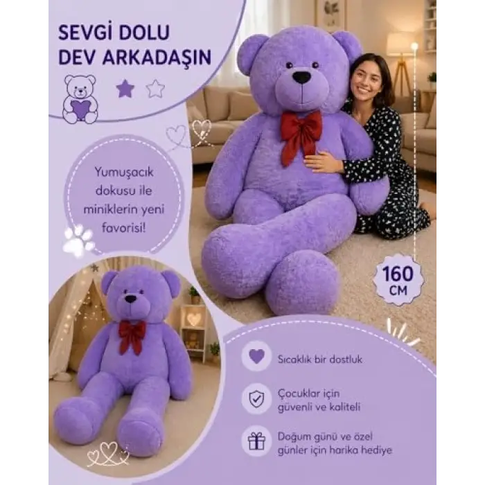 Özgüner Oyuncak Papyonlu Dev Pelüş Ayıcık,Sevgiliye Hediye Ayıcık