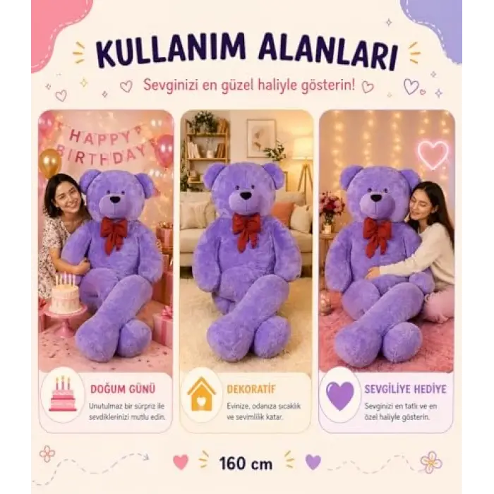 Özgüner Oyuncak Papyonlu Dev Pelüş Ayıcık,Sevgiliye Hediye Ayıcık