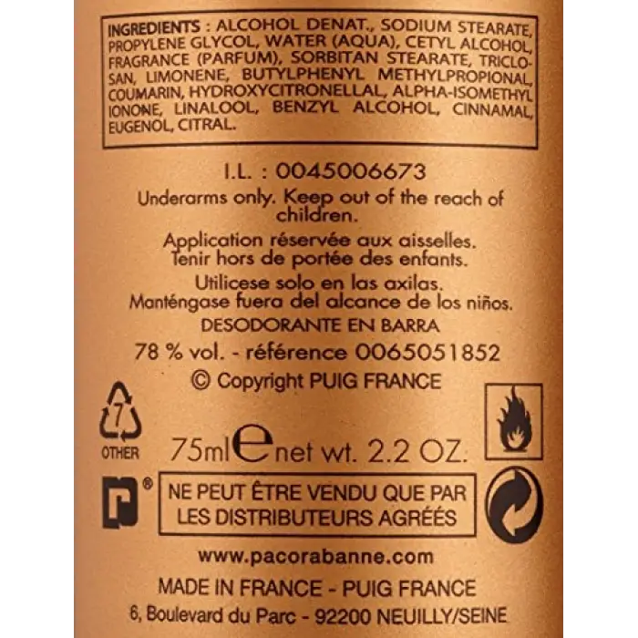 Paco 1 Million Deodorant Stick Erkek Deo Stick, 75 ml