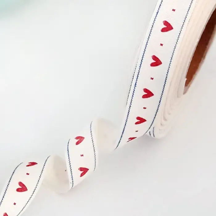 Pamuk Şerit, Kalp, 1.5 cm 5 metre