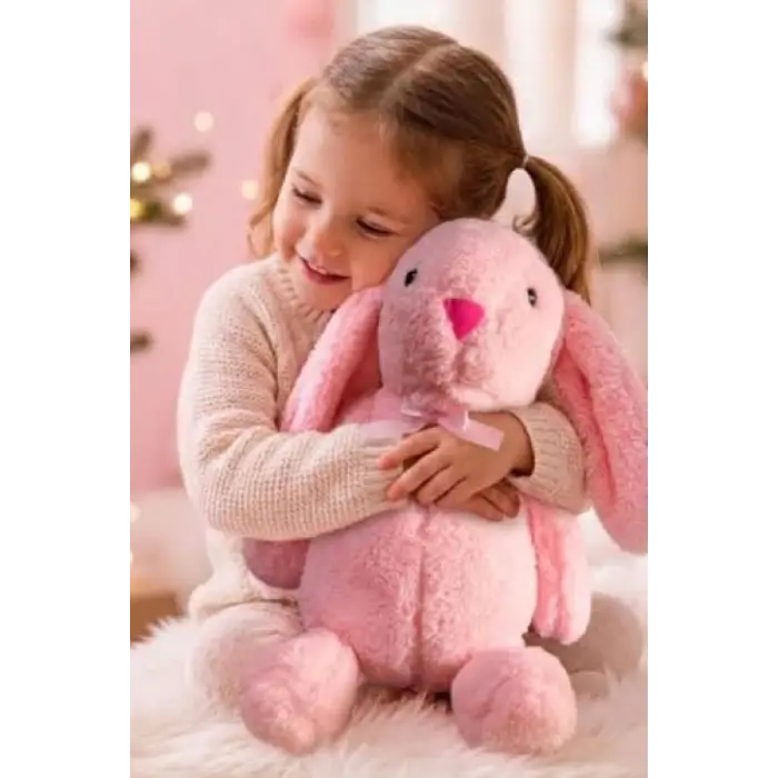 Papyonlu Uzun Kulak Bunny Pelüş Tavşan 65 cm (Pembe)