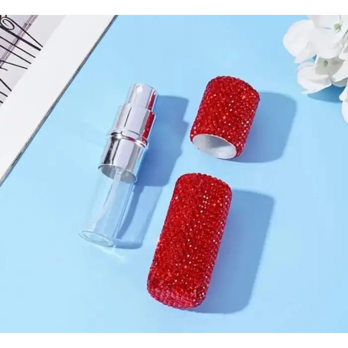 Parıldayan Elmas İşlemeli Mini Doldurulabilir Parfüm Şişesi 10 ML (Kırmızı)