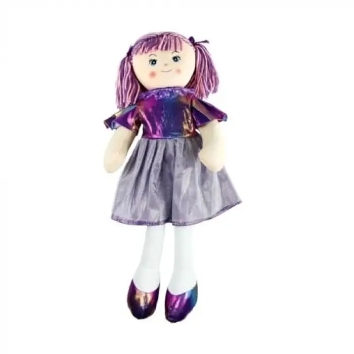 Parlak Elbiseli Bez Bebek 50 Cm Mor