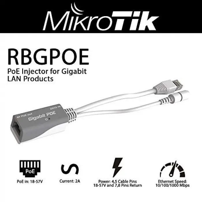 Pasif PoE Adaptörü, Gigabit, 9-48 V, Rbgpoe