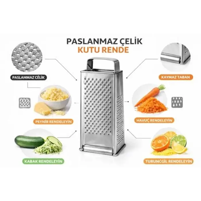 Paslanmaz Çelik 4 Yüzeyli Kutu Rende