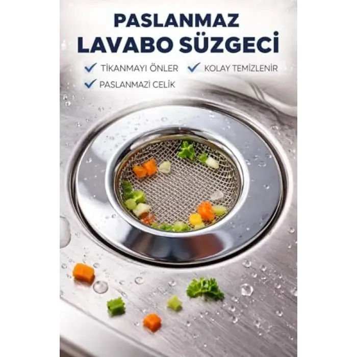 Paslanmaz Çelik Lavabo Süzgeçi Çap 7.5 cm Süzgeç 4 cm