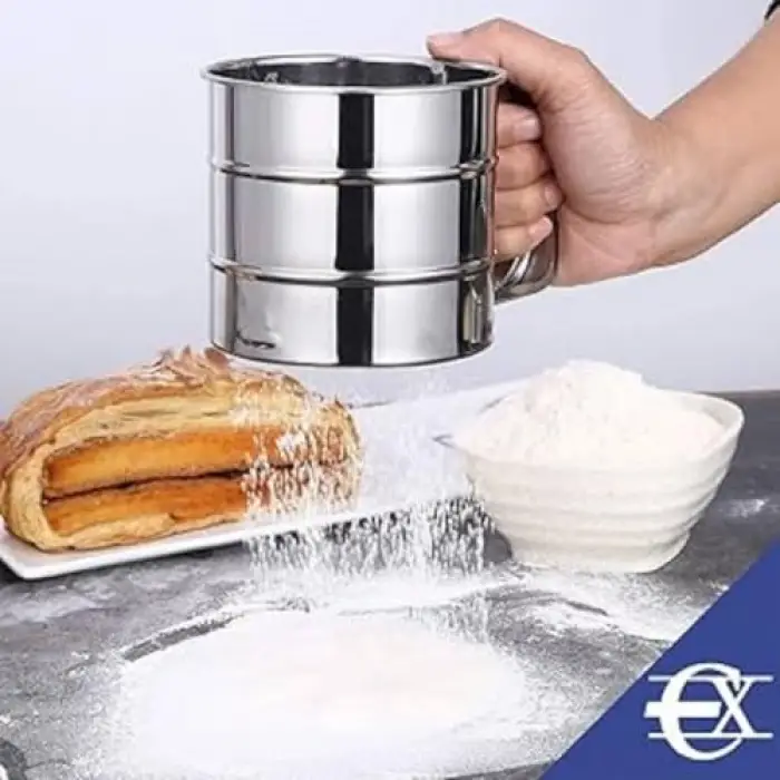 Paslanmaz Çelik Un Eleği, Tek Elle Kullanım, 3 Katlı İnce Tel