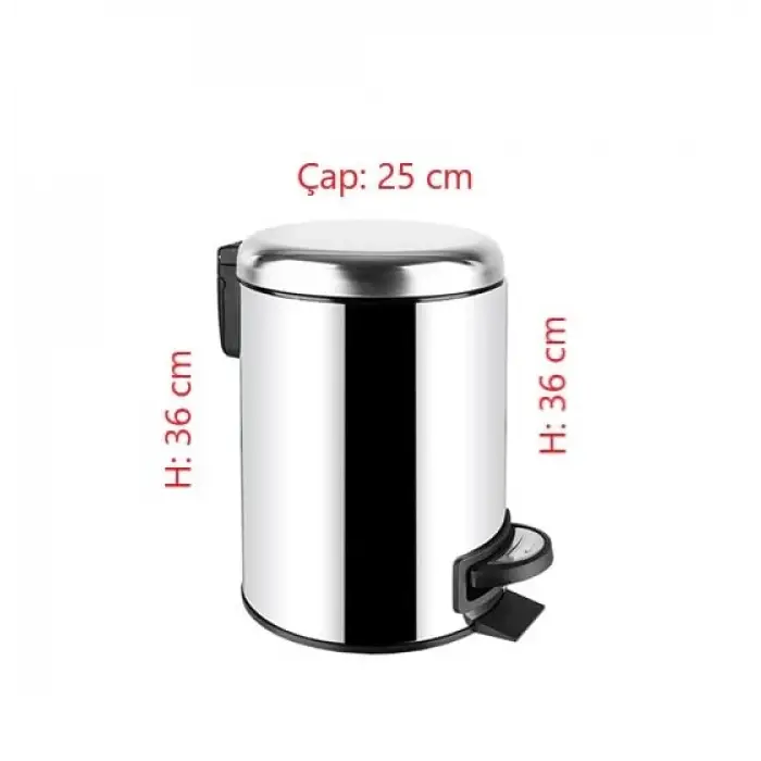 Paslanmaz Elit Pedallı Çöp Kovası Krom 12 LT (000302)
