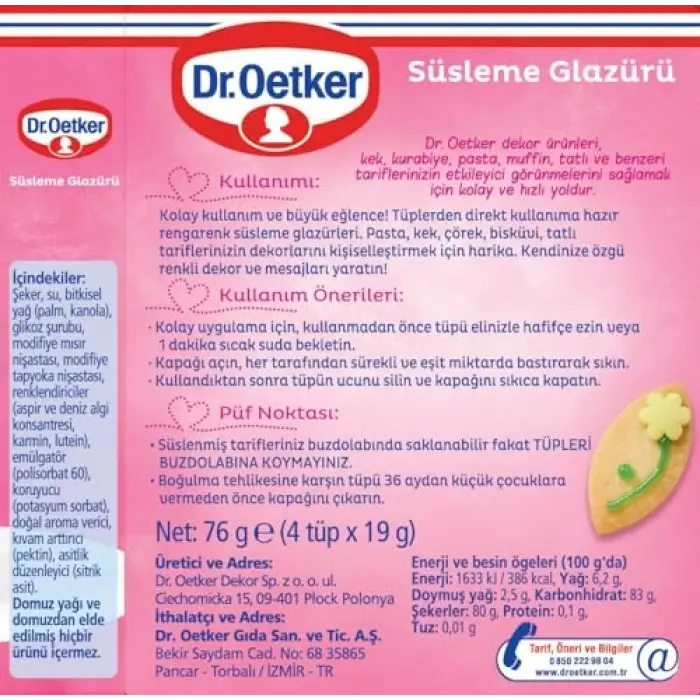 Pasta ve tatlı süslemede kullanılan glazür 76 g
