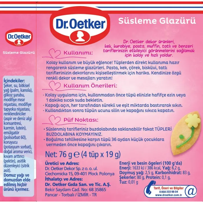 Pasta ve tatlı süslemede kullanılan glazür 76 g