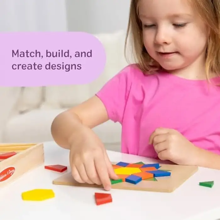 Pattern Blocks and Boards - Classic Toy With 120 Solid Wood Shapes and 5 Double-Sided Panels