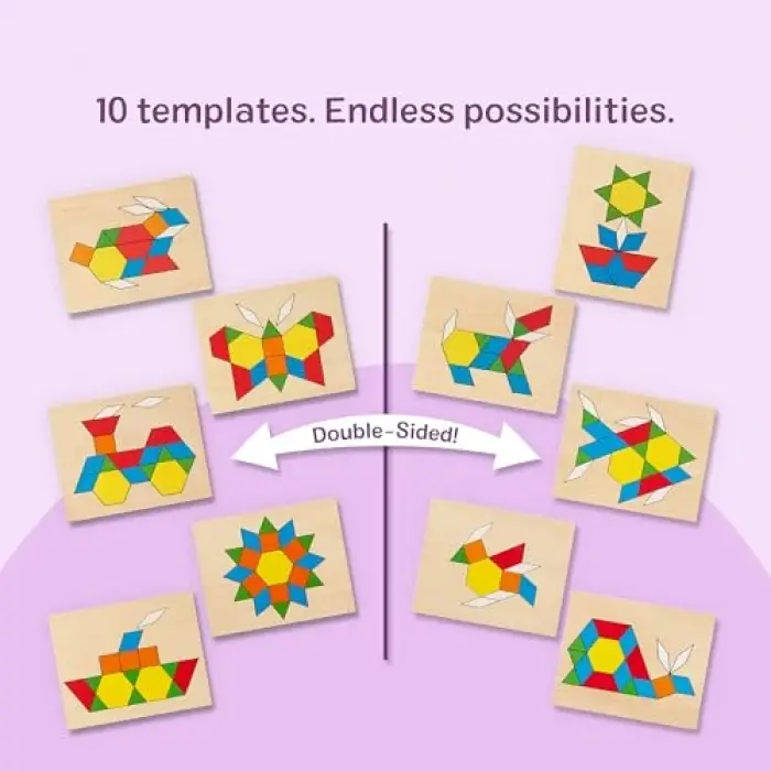 Pattern Blocks and Boards - Classic Toy With 120 Solid Wood Shapes and 5 Double-Sided Panels