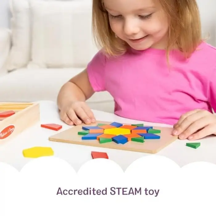 Pattern Blocks and Boards - Classic Toy With 120 Solid Wood Shapes and 5 Double-Sided Panels