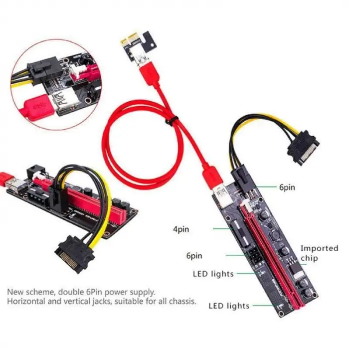 Pcı E 1X to 16X USB 3.0 Riser Ekran Kartı Bitcoin V009S 9.Nesil