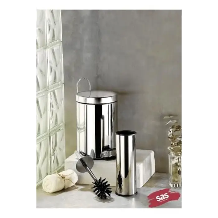 Pedallı Çöp Kovası Wc Fırça Set 3 lt Krom