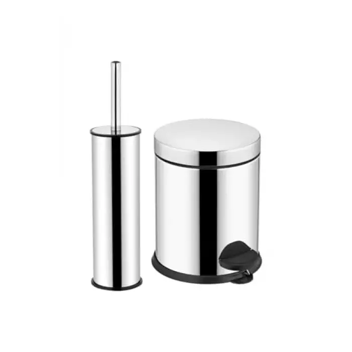 Pedallı Çöp Kovası Wc Fırça Set 3 lt Krom