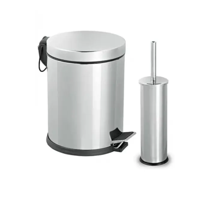 Pedallı Çöp Kovası Wc Fırça Set 3 lt Krom