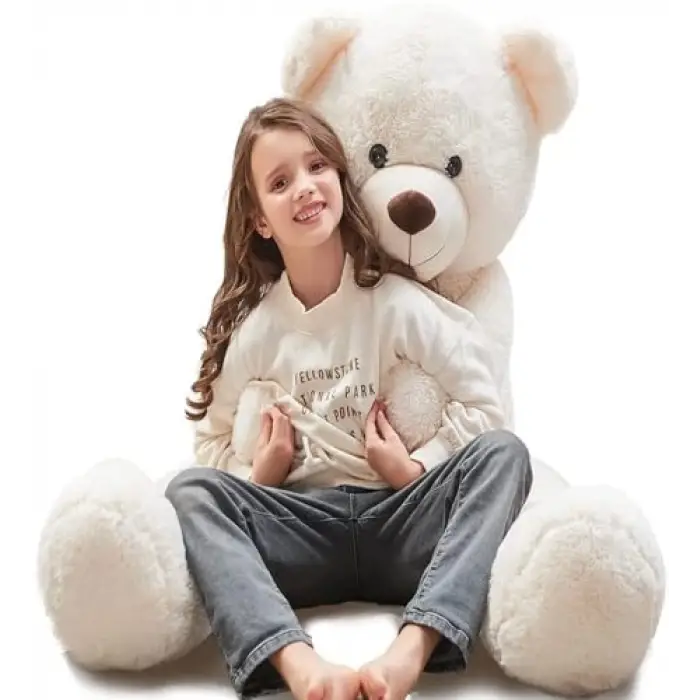 Peluş Ayı 120 cm Papyonlu Sevimli Ayı, Beyaz