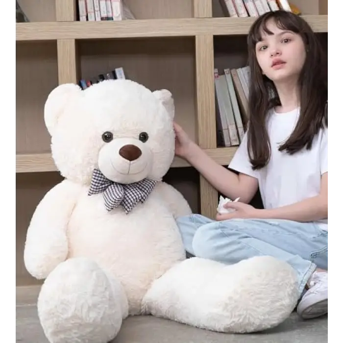 Peluş Ayı 120 cm Papyonlu Sevimli Ayı, Beyaz
