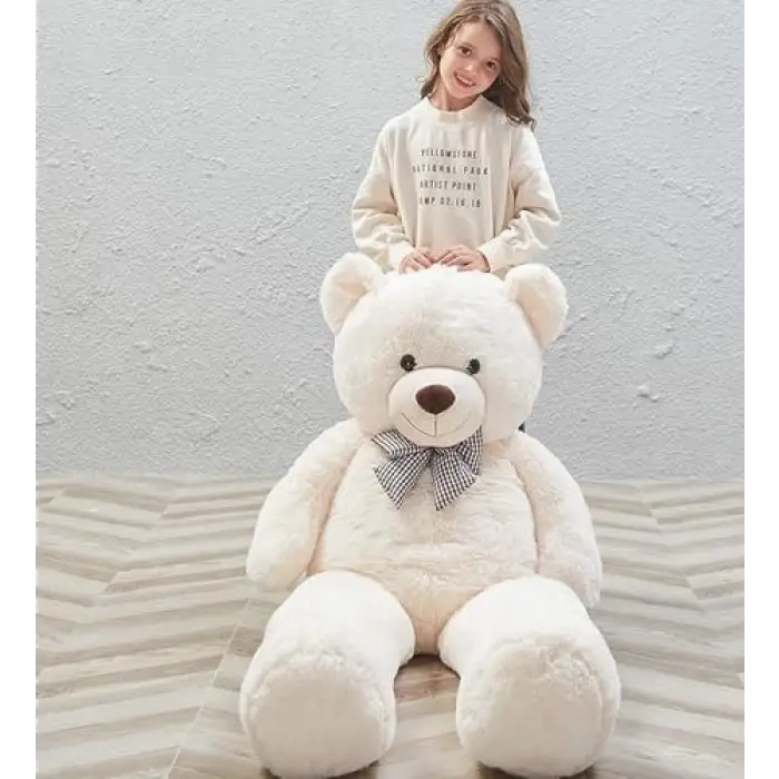 Peluş Ayı 120 cm Papyonlu Sevimli Ayı, Beyaz