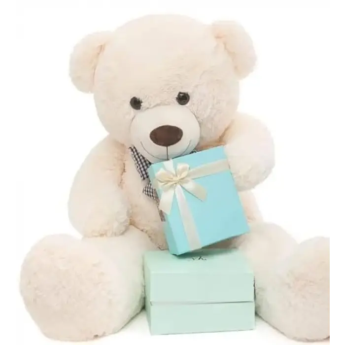 Peluş Ayı 120 cm Papyonlu Sevimli Ayı, Beyaz