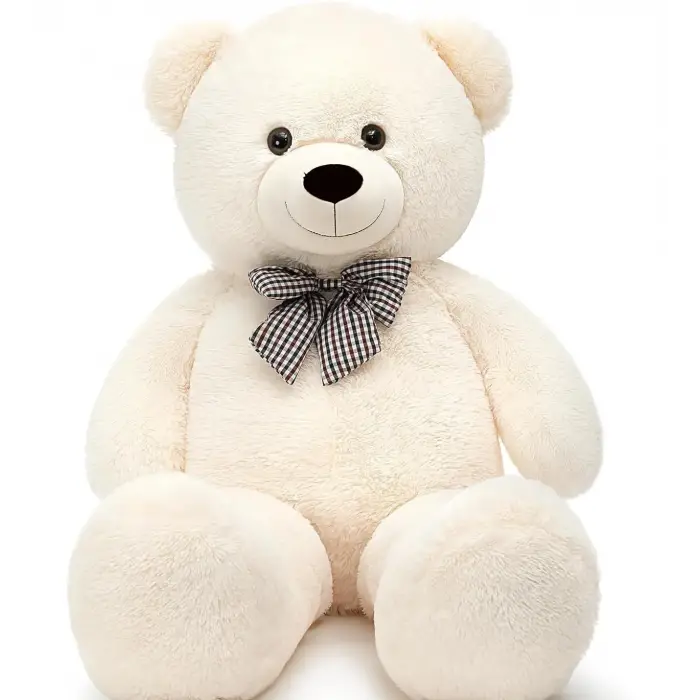 Peluş Ayı 120 cm Papyonlu Sevimli Ayı, Beyaz