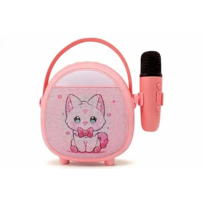 Pembe Bluetooth Karaoke Mikrofonu, Ahşap Tripodlu