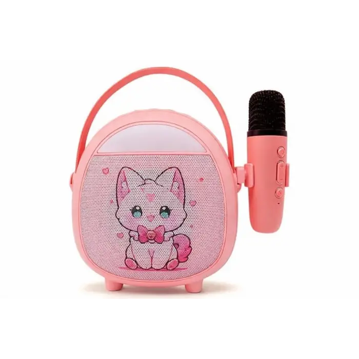 Pembe Bluetooth Karaoke Mikrofonu, Ahşap Tripodlu