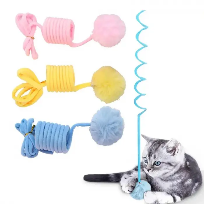 Pembe kapı askılı kedi oyuncağı, elastik ipli, pelüş toplu ve zilli