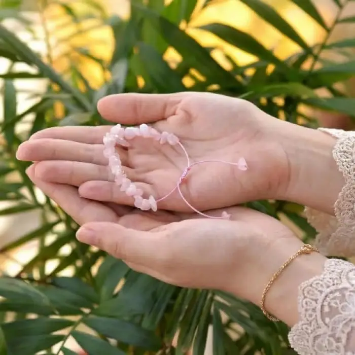 Pembe Kuvars Taşı Bileklik - Ayarlamalı