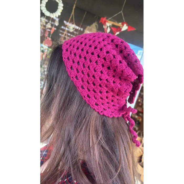 Pembe Örgü Saç Bandanası
