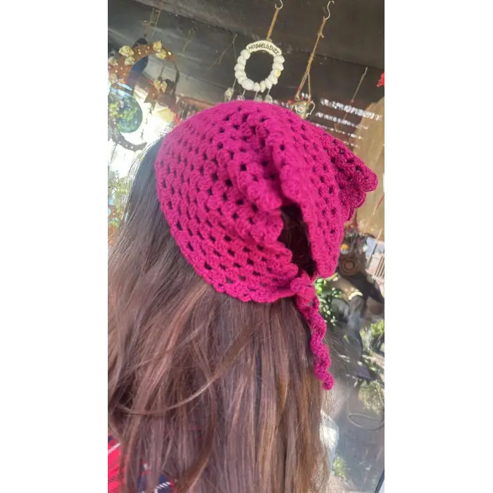 Pembe Örgü Saç Bandanası