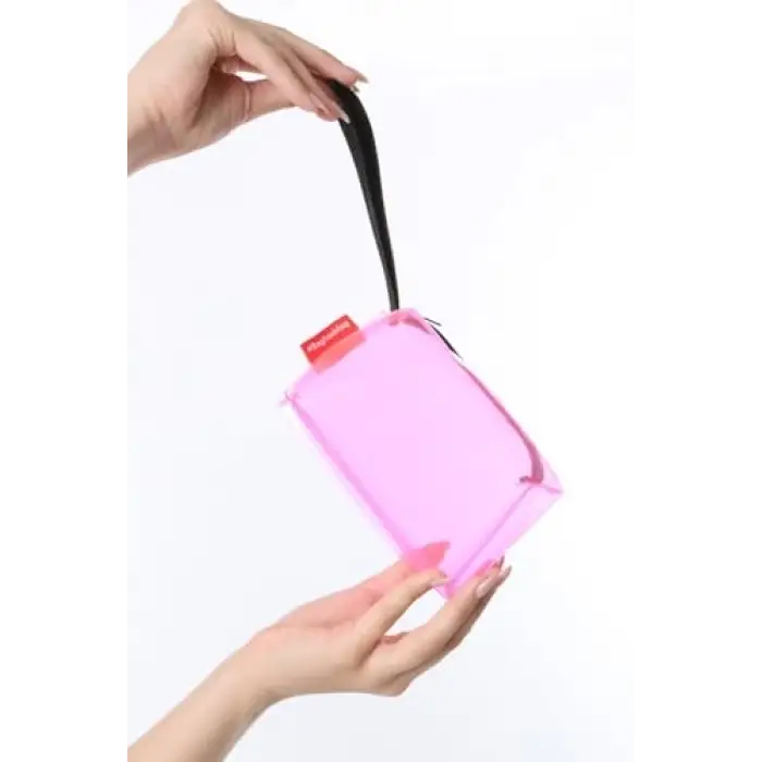 Pembe Şeffaf Dikdörtgen Form Makyaj Çantası