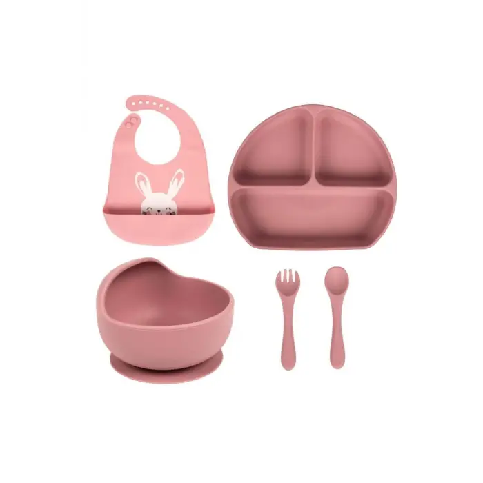 Pembe silikon beslenme seti, 4lü