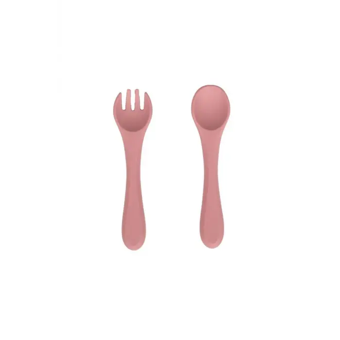 Pembe silikon çatal ve kaşık seti