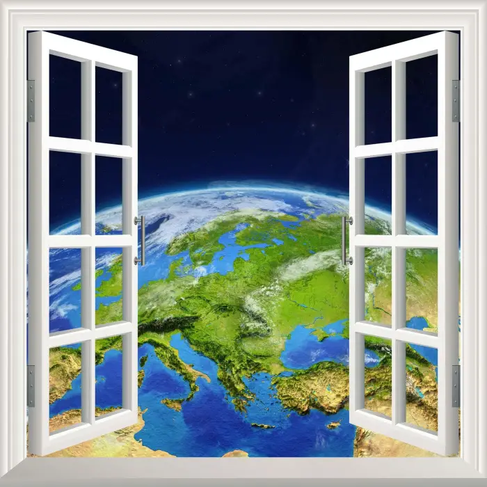 Pencere Poster Duvar Kağıdı 3d Dünya Yapışkanlı Sticker