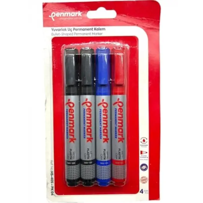 Permanent Marker Yuvarlak Uç, 4lü Blister