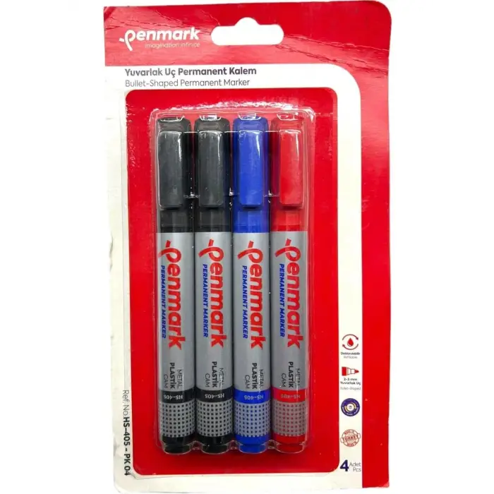 Permanent Marker Yuvarlak Uç, 4lü Blister