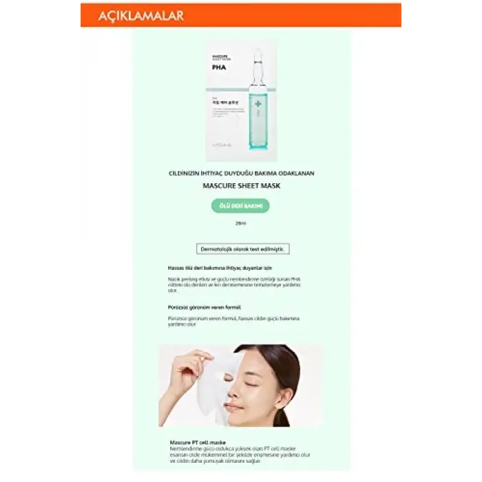 Pha Ölü Deri Arındırıcı Yaprak Maske (1ad) Mascure Peeling Solution Sheet Mask