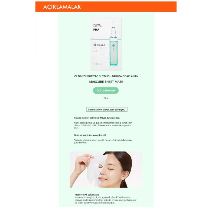 Pha Ölü Deri Arındırıcı Yaprak Maske (1ad) Mascure Peeling Solution Sheet Mask