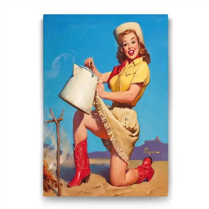 Pin Up Girl Kovboy Tablosu - 70x100cm