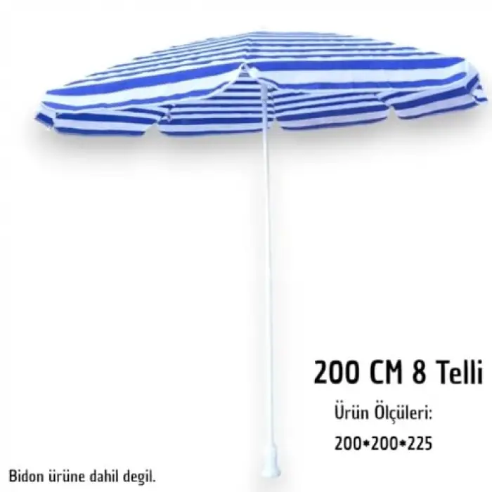 PLAJ ŞEMSİYESİ MAVİ-BEYAZ 200 CM 8 TELLİ