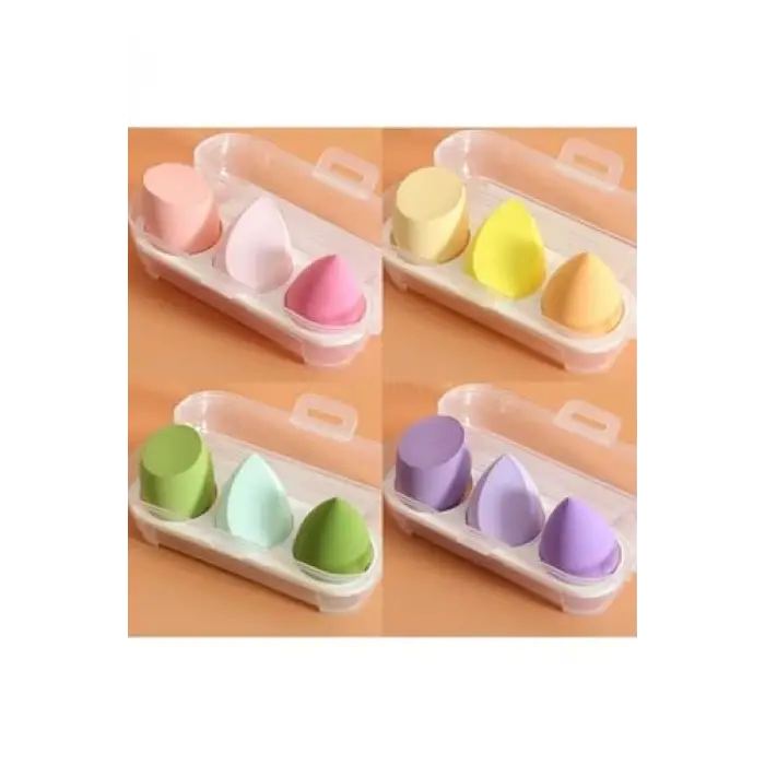 Plastik Kutulu Renkli Makyaj Sünger Seti 3lü