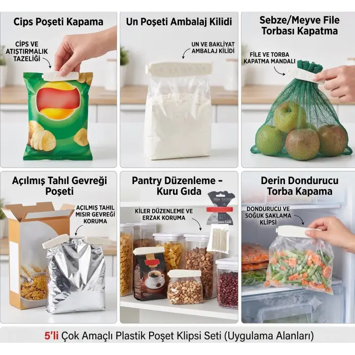 Plastik Poşet Klipsi Seti, 5 Adet